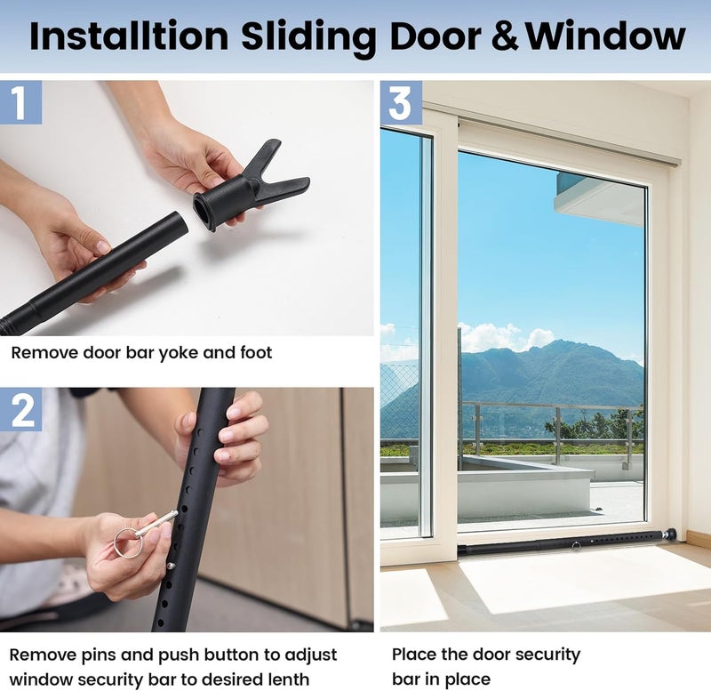 CALCHELE Sliding Door Security Bar 2 Pack, 20.5-51.8 Inch Adjustable Door Stoppers Security Sliding Glass Door Security Bar, Heavy Duty Window/Patio Door Security Bars Black - Image 5